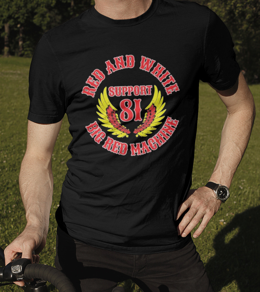 Red And White Support 81 Big Red Machine Wings Emblem T-Shirt