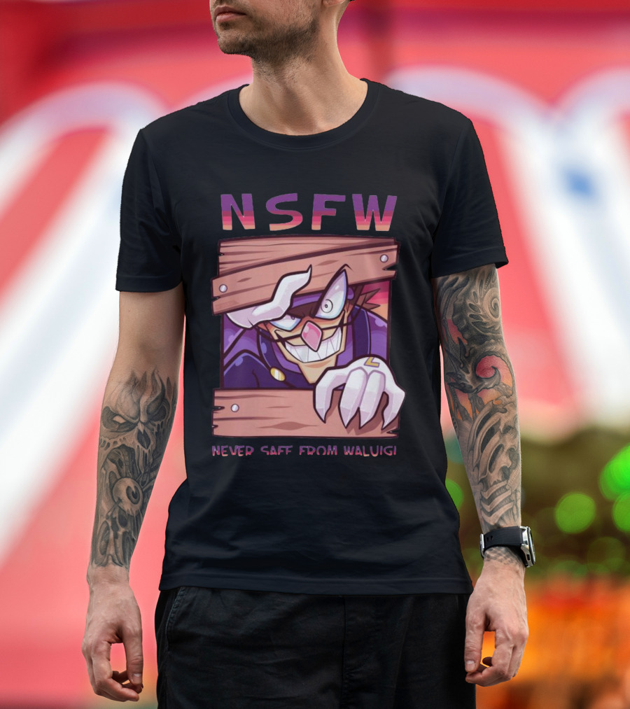 NSFW Never Safe From Waluigi Spaicy Waluigi Peeking Through Wooden Planks T-Shirt