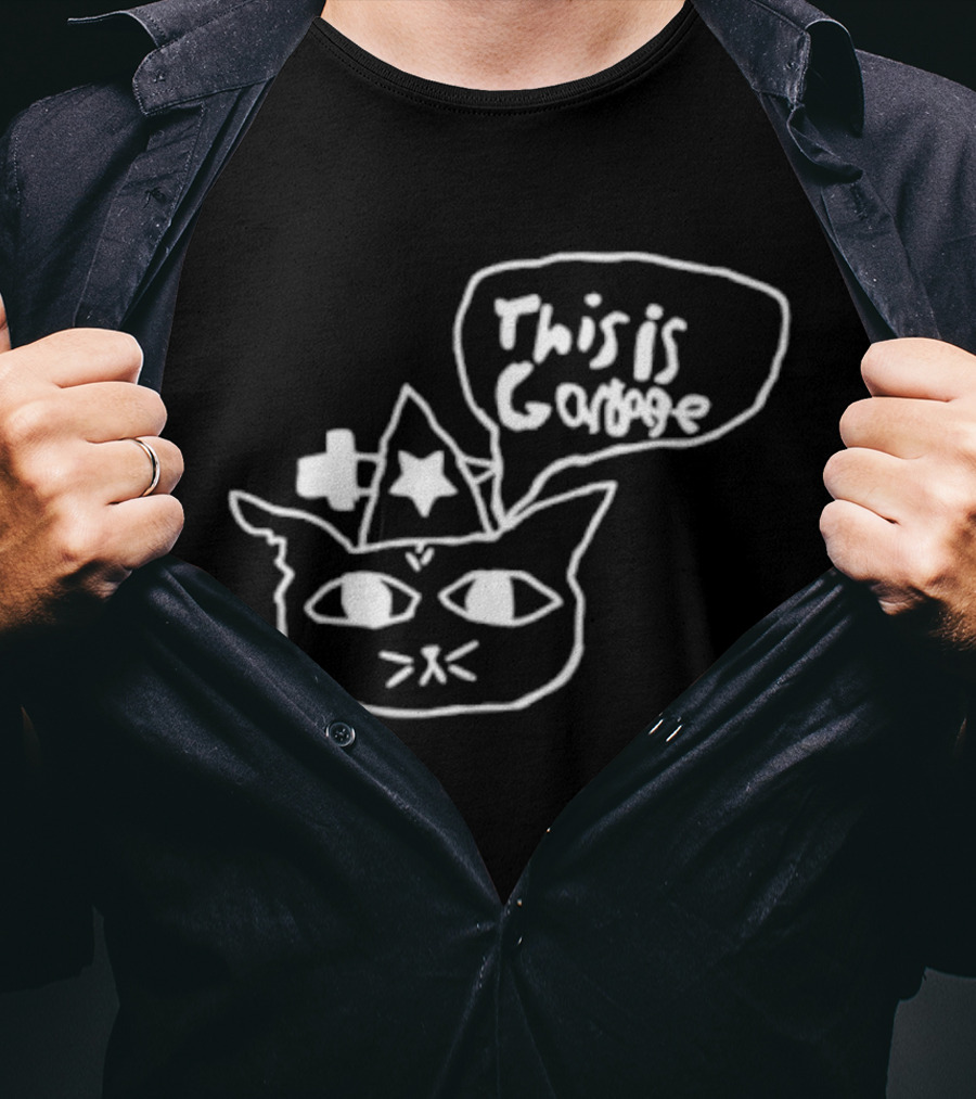 This Is Garbage Cat Wizard Hat Stars Speech Bubble Drawing T-Shirt