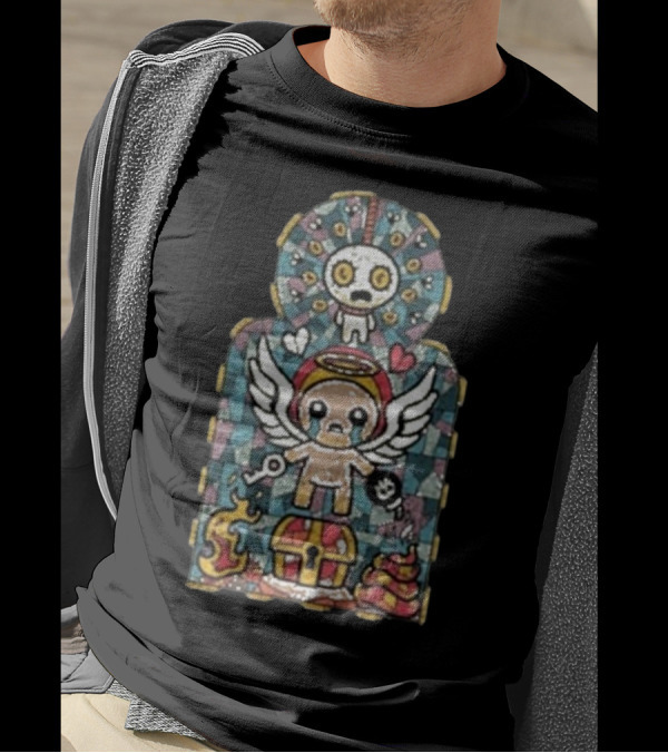 Binding Of Isaac Angel Key Heart Chest Poop Mosaic T-Shirt