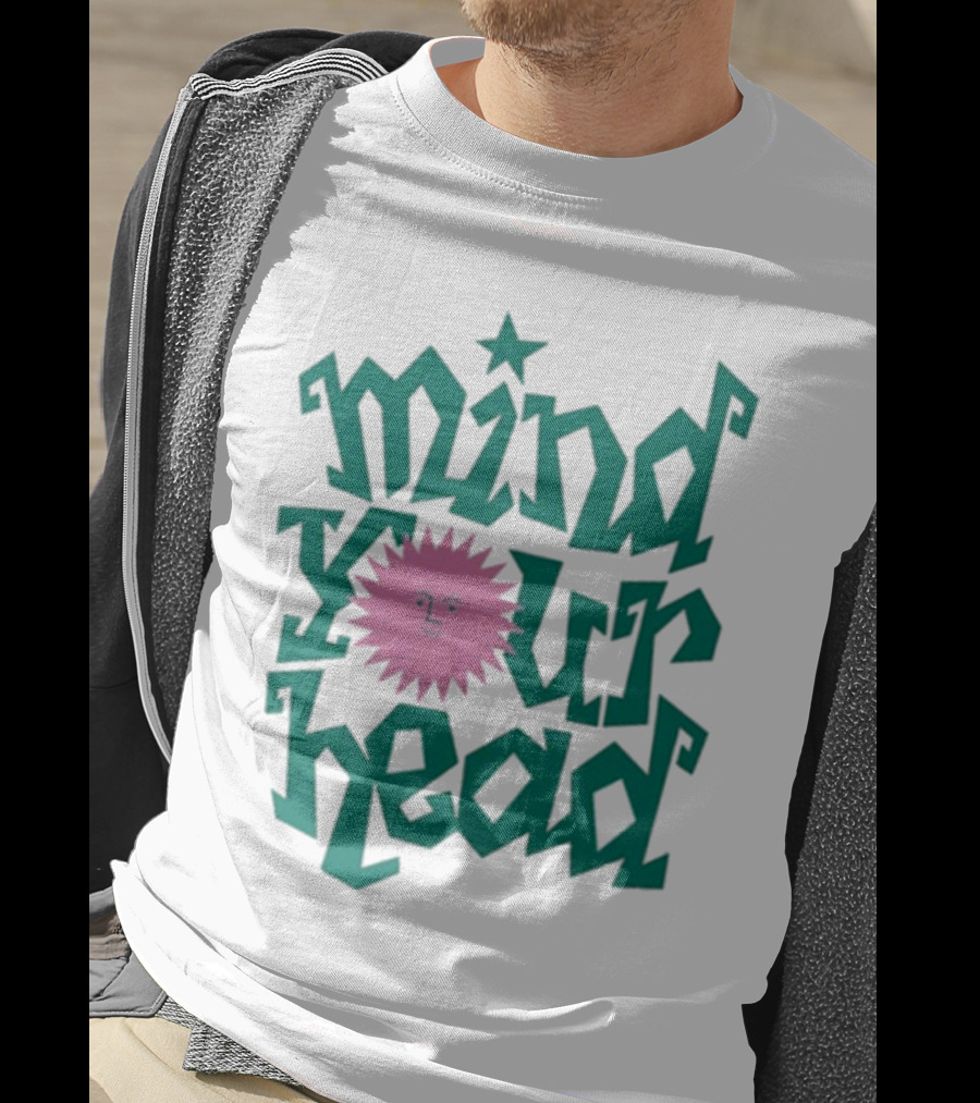 Mind Your Head Funky Text With Pink Smiling Sunburst T-Shirt