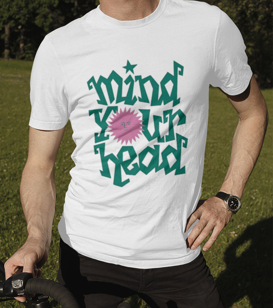 Mind Your Head Funky Text With Pink Smiling Sunburst T-Shirt