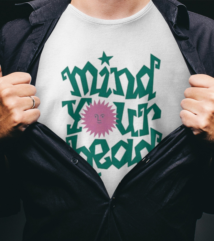 Mind Your Head Funky Text With Pink Smiling Sunburst T-Shirt