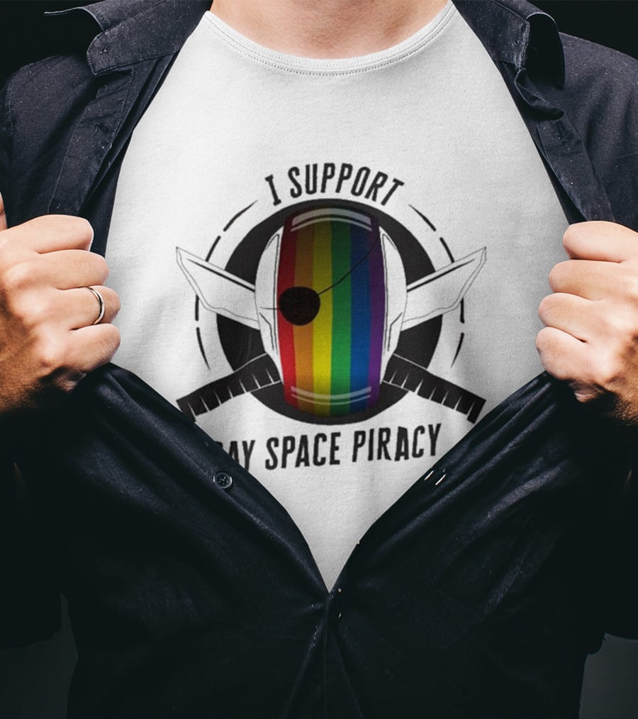 I Support Gay Space Piracy Pride Rainbow Flag Patch T-Shirt
