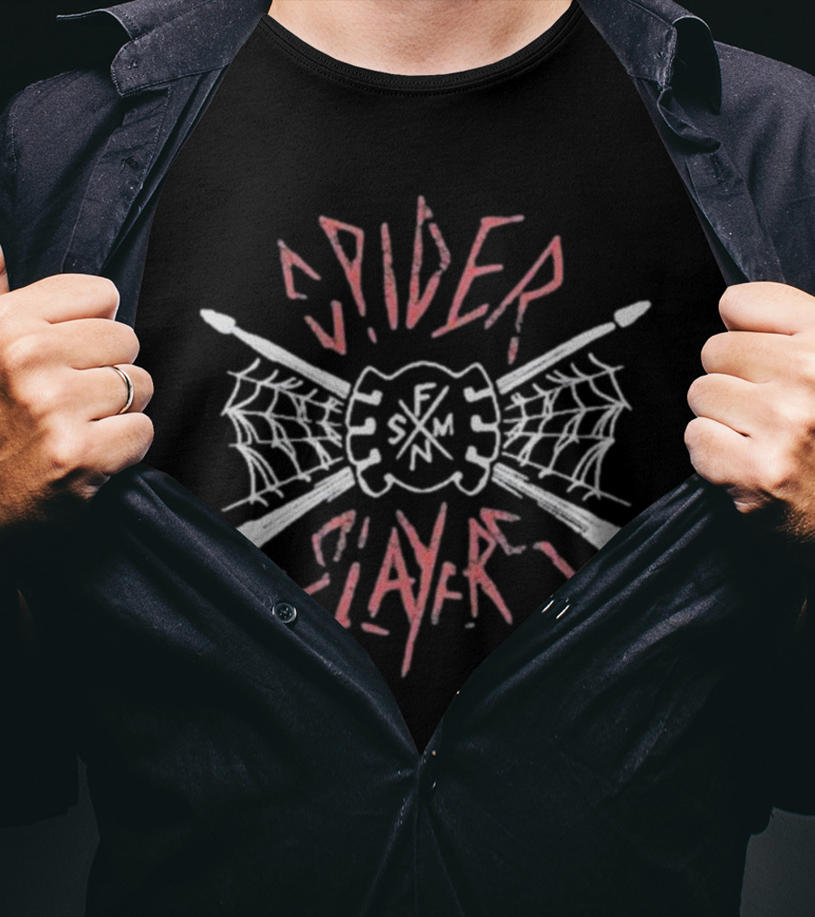 Spider Slayers SFMA Charcoal Drumsticks Web Crossed T-Shirt