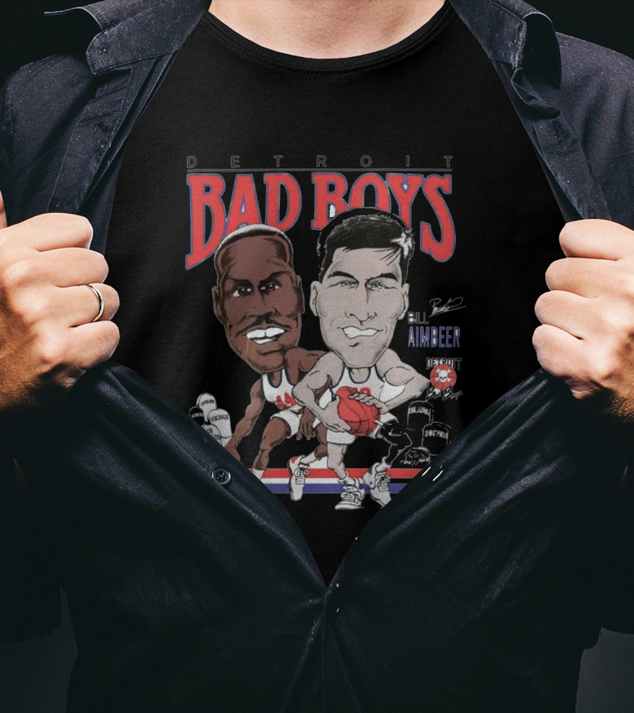 Detroit Bad Boys Rick Mahorn Bill Laimbeer Basketball Caricature T-Shirt