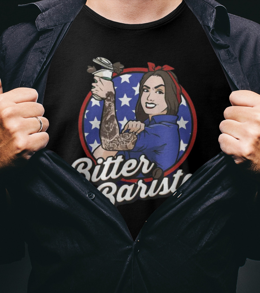 Bitter Barista Tattoed Rosie Holding Coffee T-Shirt