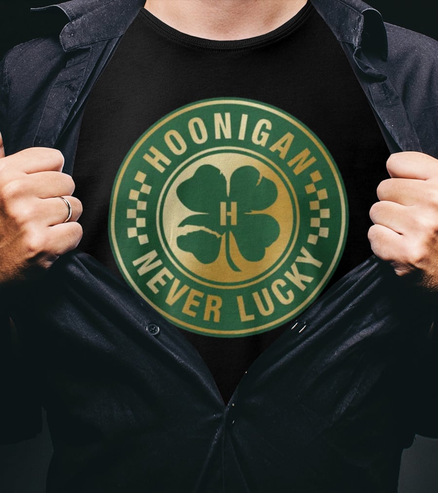 Hoonigan Never Lucky Four Leaf Clover Checkerboard Badge T-Shirt