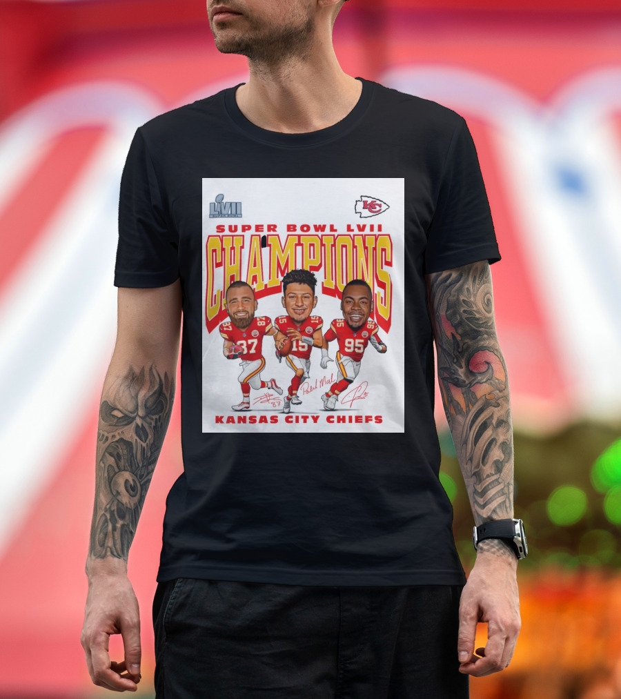 Super Bowl LVII Champions Kansas City Chiefs Caricature CHAMPIONS T-Shirt