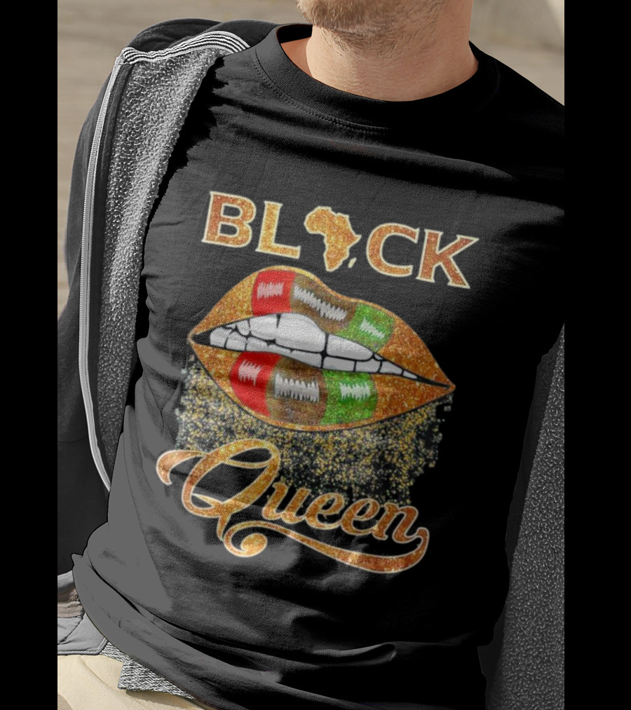 Black Queen Lips Red Green African Flag Africa T-Shirt
