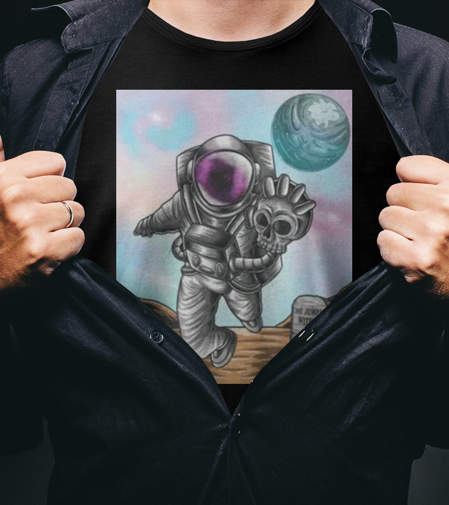 Slim Reaper Essential Youth Astronaut Skull Moon Tombstone He Jumped With Me T-Shirt