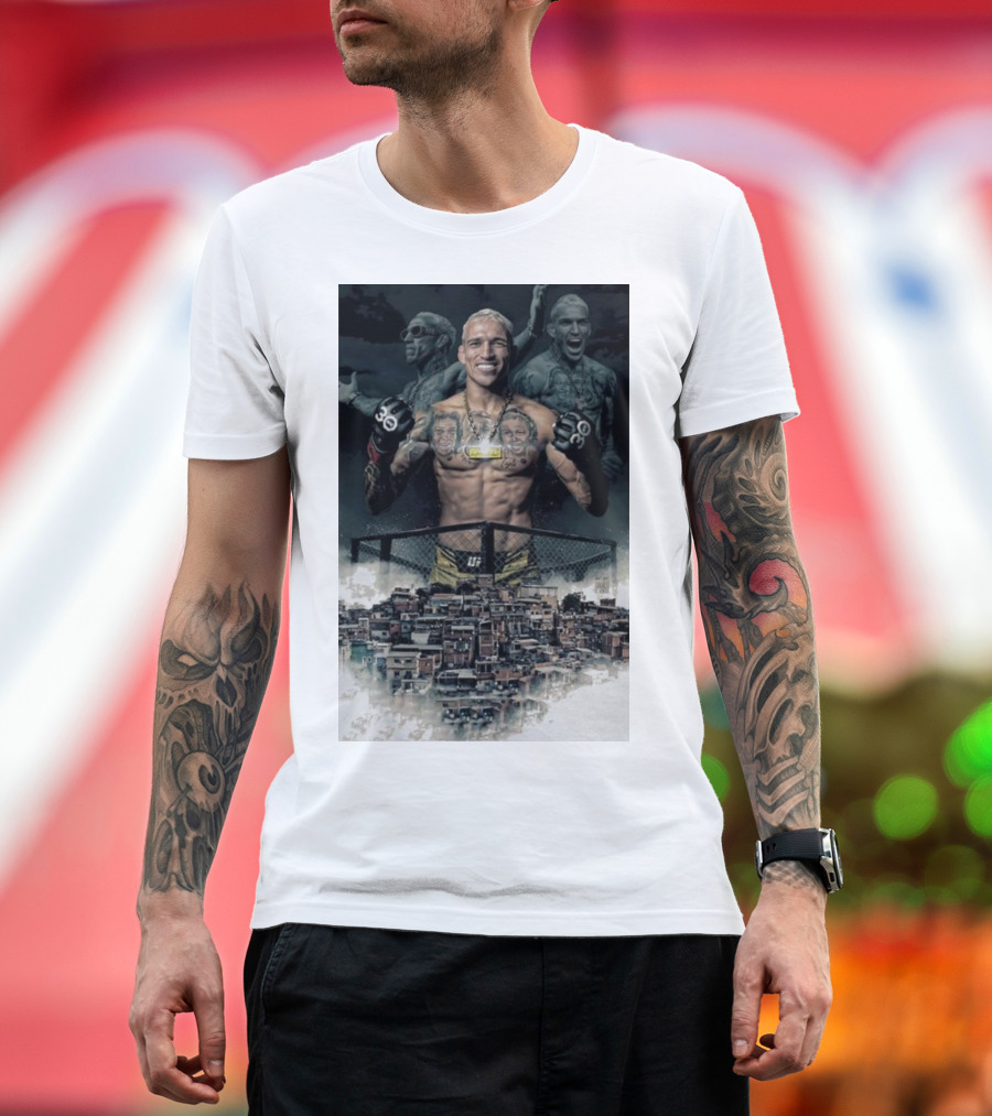 Charles Oliveira UFC Champion in Favela Background T-Shirt