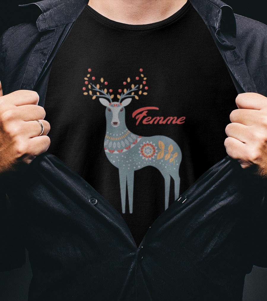 Femme Nordic Deer With Patterned Antlers T-Shirt