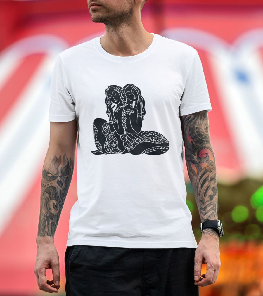 Gemini Zodiac Twins Sitting Embrace T-Shirt
