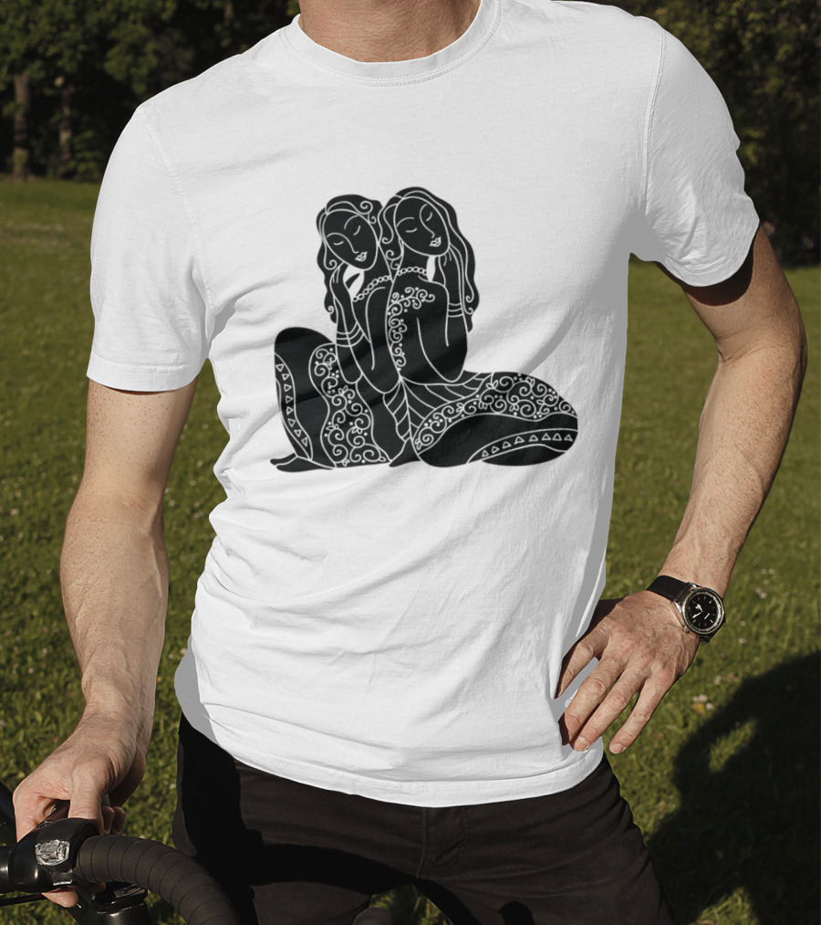 Gemini Zodiac Twins Sitting Embrace T-Shirt