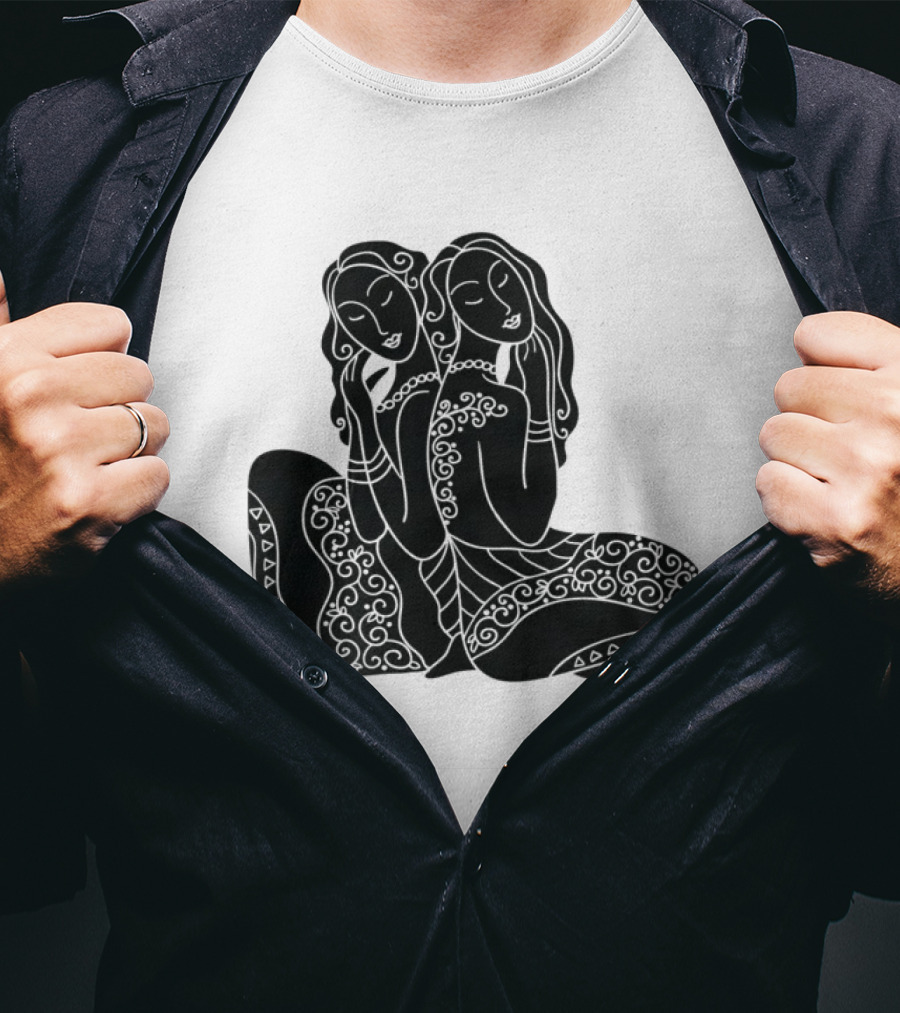 Gemini Zodiac Twins Sitting Embrace T-Shirt