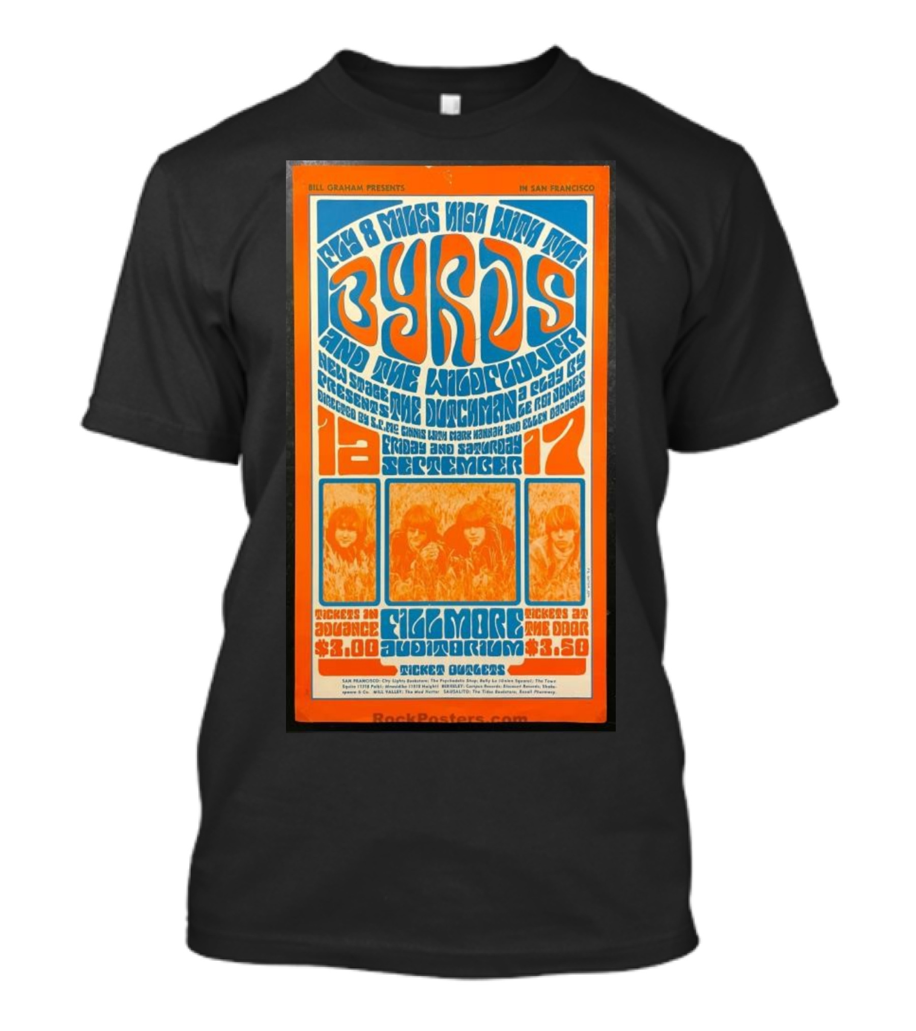Bill Graham Presents Byrds And Wildflower September 1966 Fillmore Auditorium San Francisco T-Shirt
