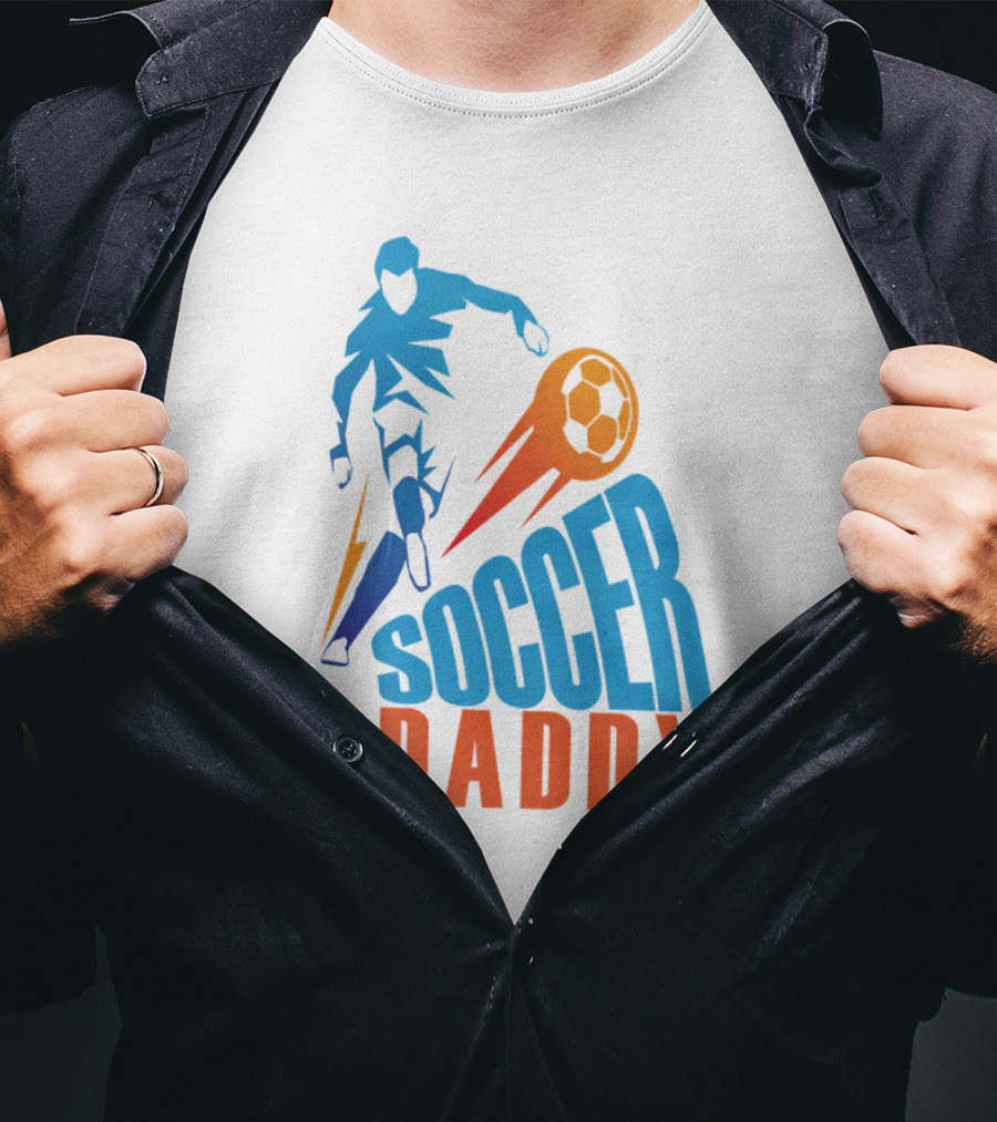 Soccer Daddy Blue Orange Football T-Shirt