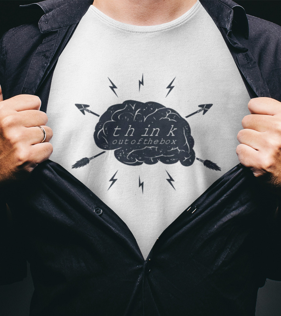 Think Out Of The Box Brain With Arrows And Lightning Bolts T-Shirt