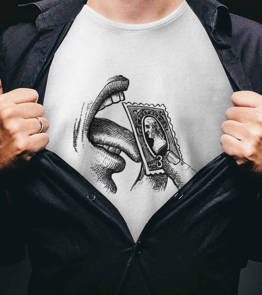 Tongue Licking Vintage Style Stamp T-Shirt