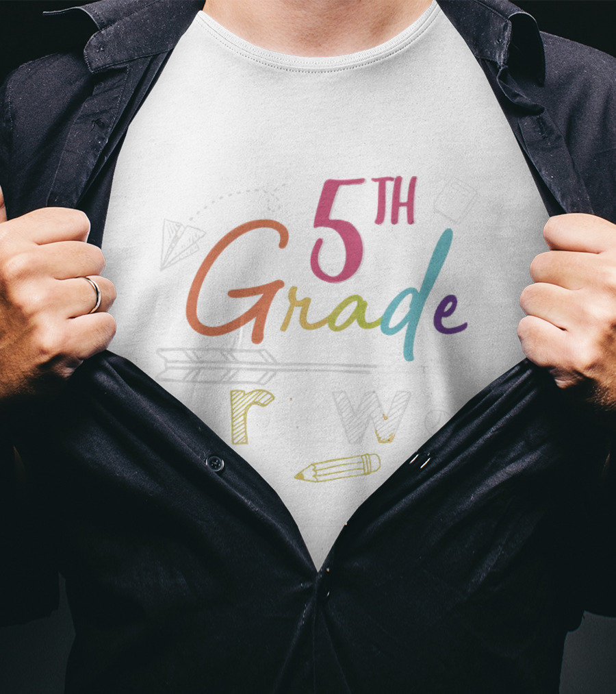 5th Grade Crew Arrow Pencil Paper Airplane Alarm Clock Book T-Shirt