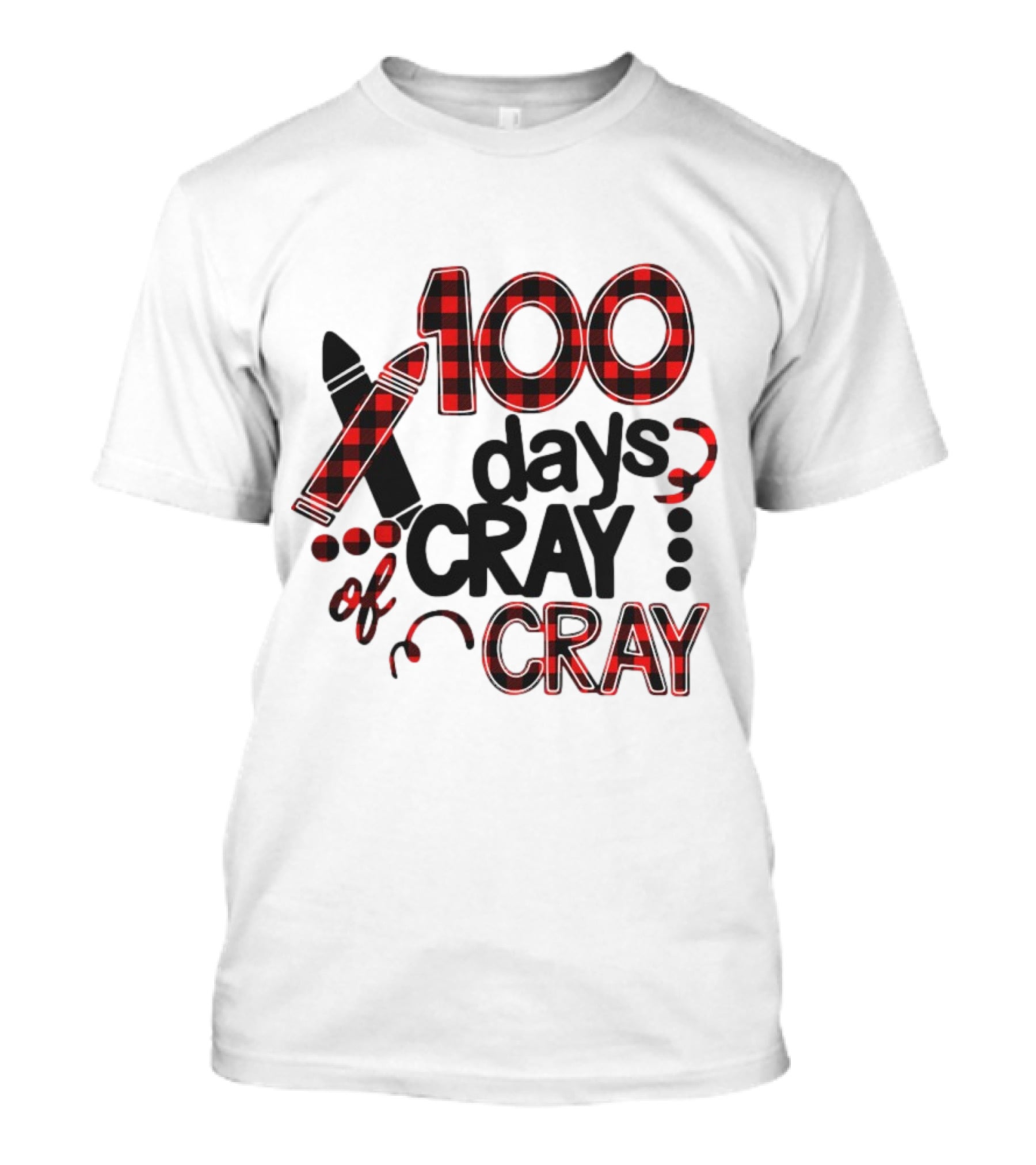 100 Days Cray Of Cray Red Plaid Crayons T-Shirt