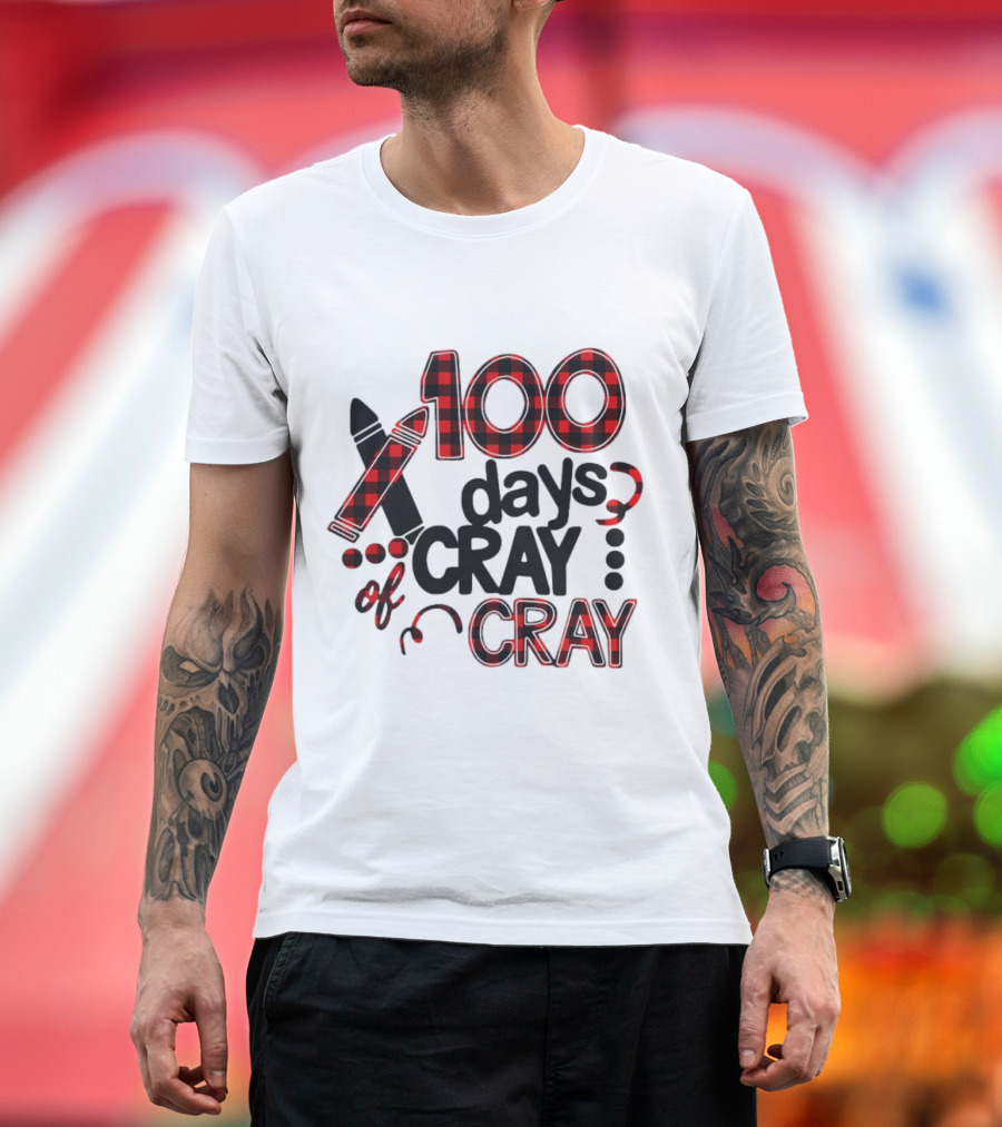 100 Days Cray of Cray Red Plaid Crayons T-Shirt