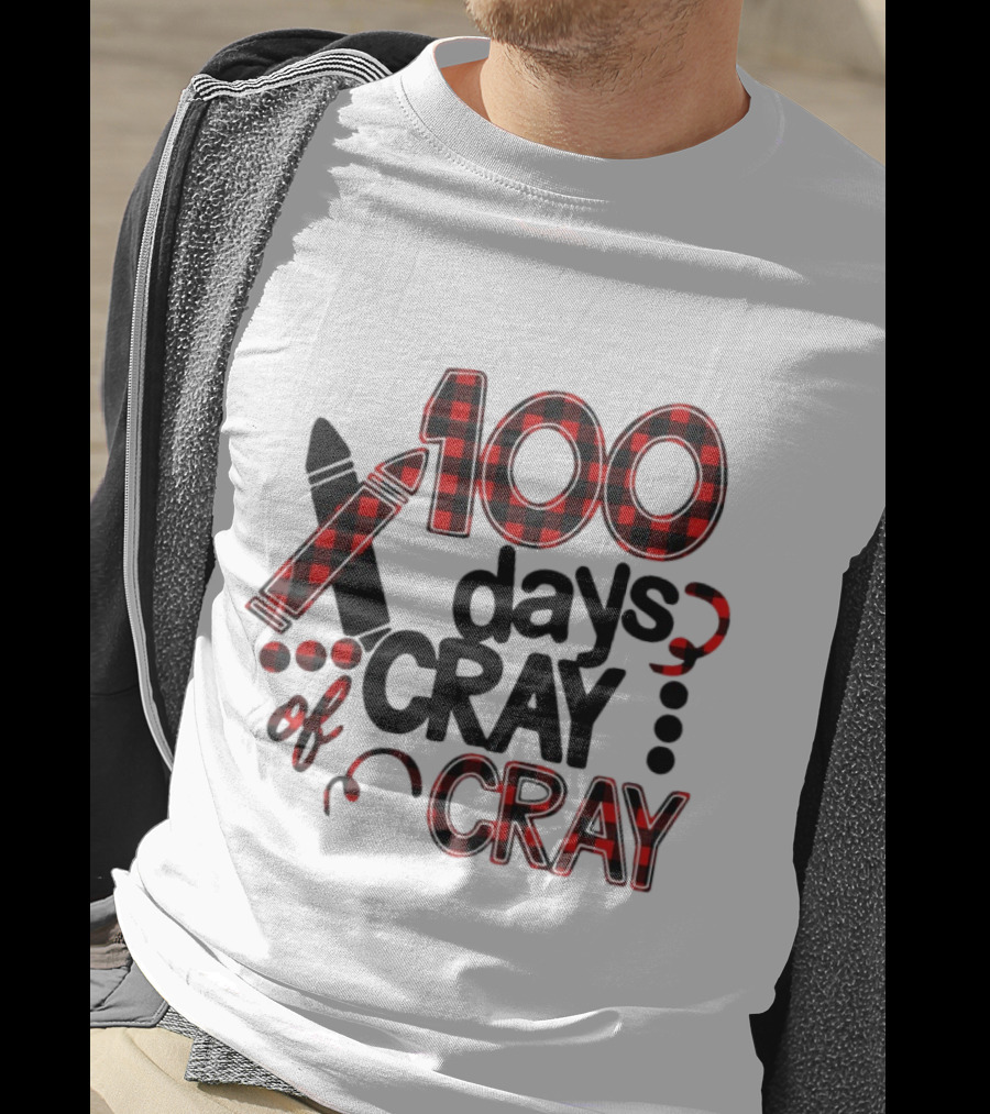 100 Days Cray Of Cray Red Plaid Crayons T-Shirt