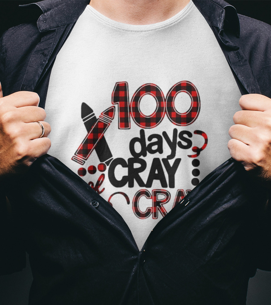100 Days Cray Of Cray Red Plaid Crayons T-Shirt