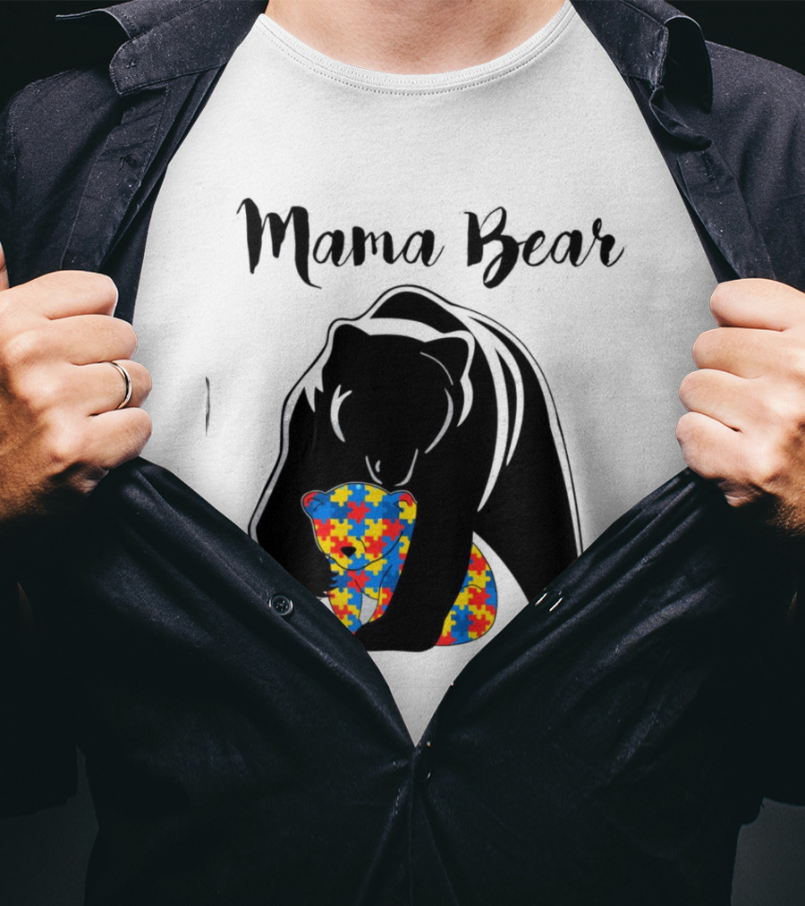 Mama Bear Autism Puzzle Piece Hug T-Shirt
