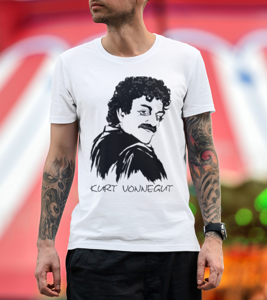 Kurt Vonnegut Black and White Stylized T-Shirt
