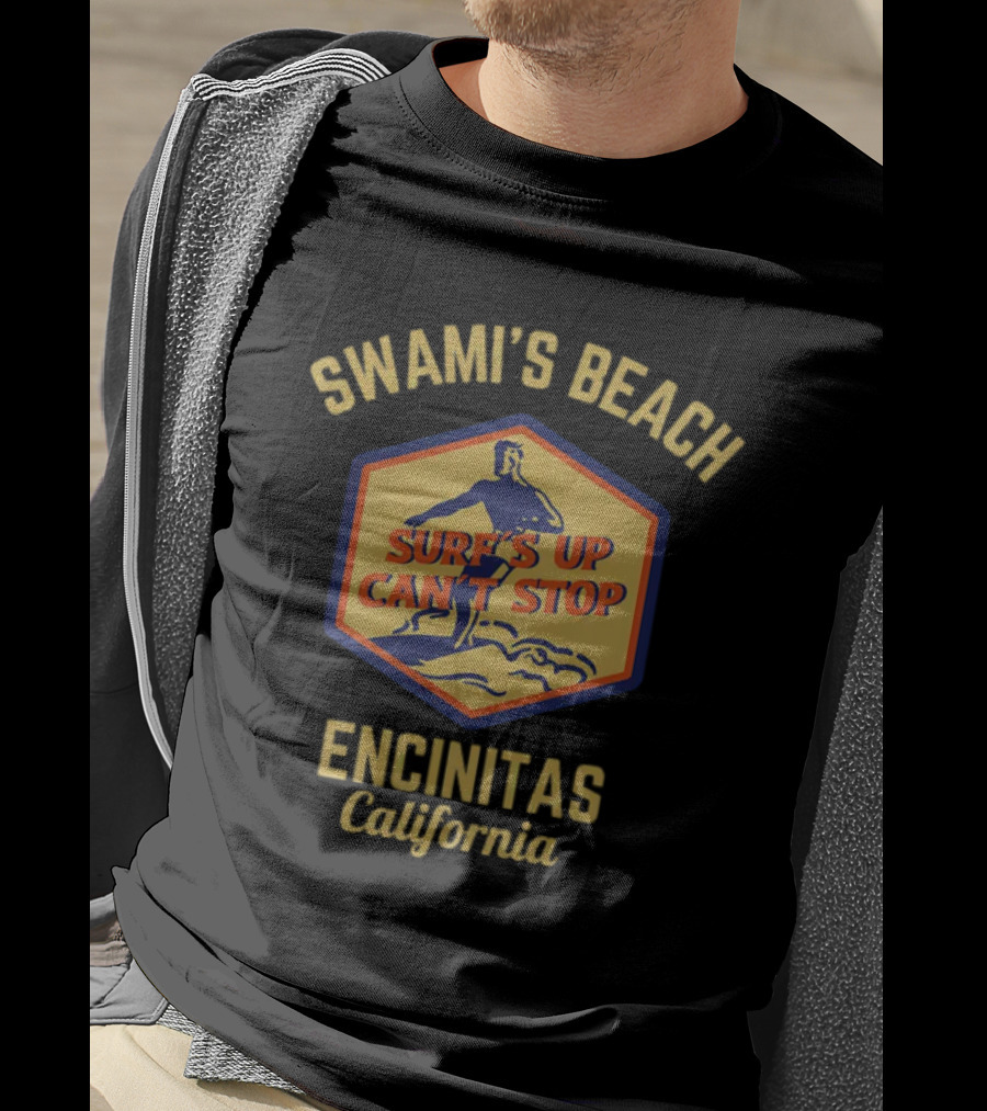Swami's Beach Surf's Up Can't Stop Encinitas California Retro Gold Text T-Shirt