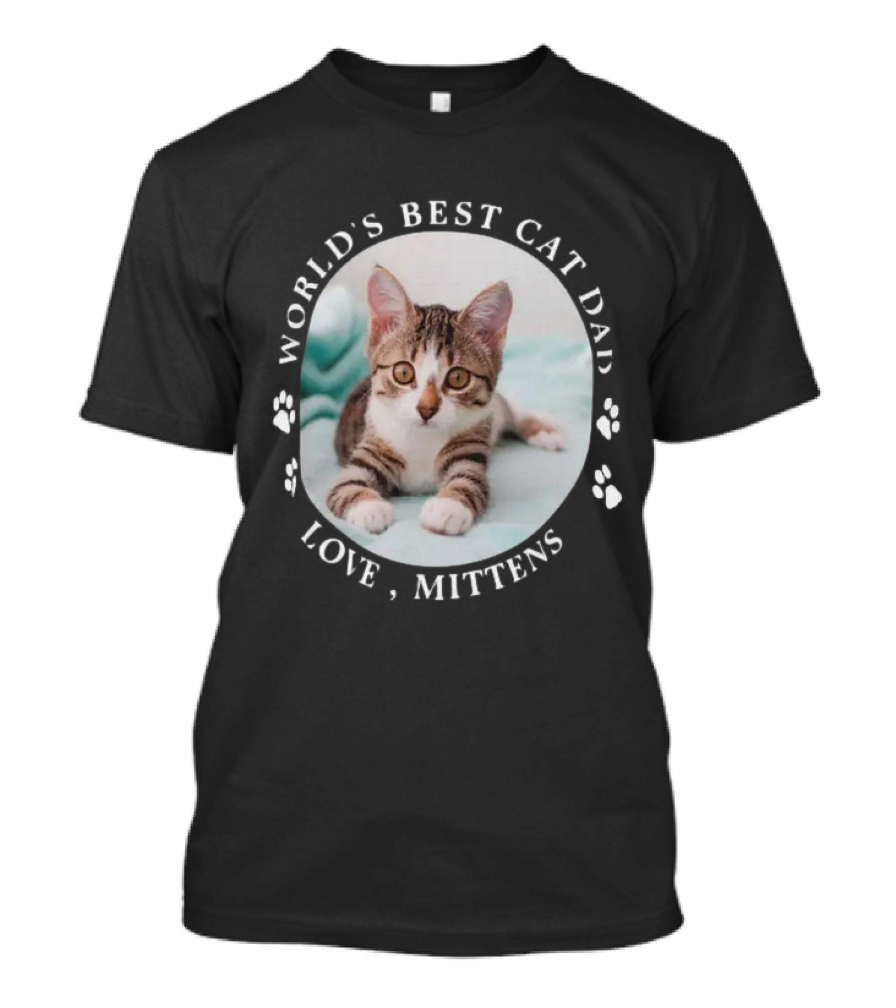 World's Best Cat Dad Love Mittens Paw Prints Personalized Cute Pet Photo T-Shirt
