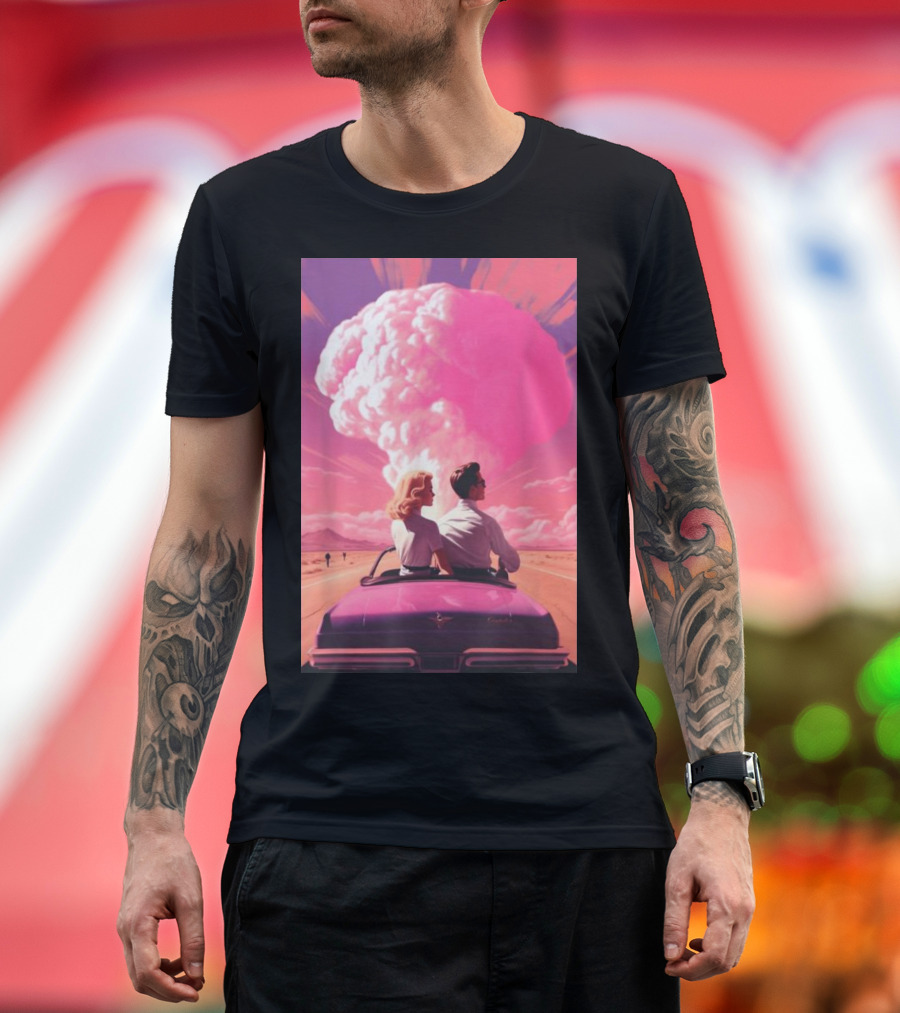 Barbenheimer Retro Car Atomic Pink Cloud Journey T-Shirt