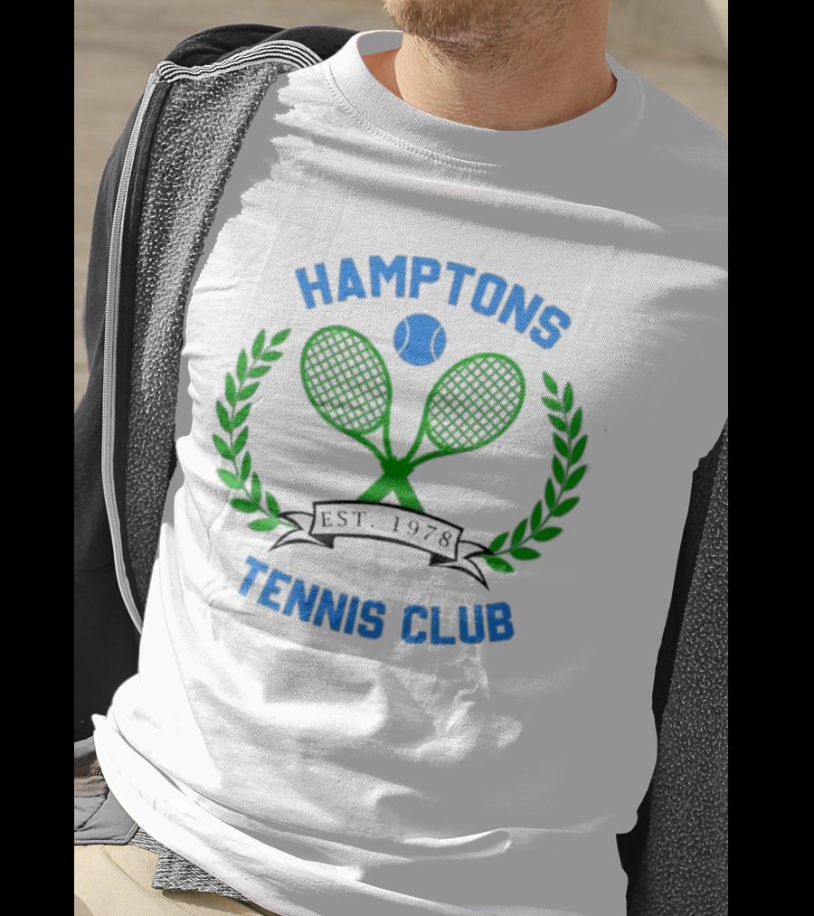 Hamptons Tennis Club Est. 1978 Green Rackets Blue Ball Laurel Wreath T-Shirt