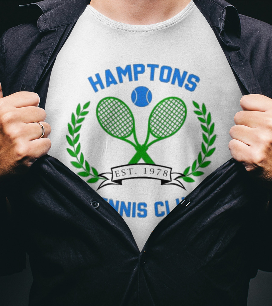 Hamptons Tennis Club Est. 1978 Green Rackets Blue Ball Laurel Wreath T-Shirt
