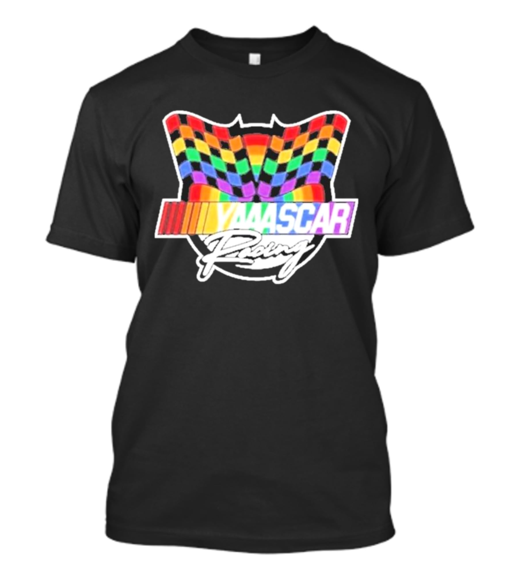 Yaascar Racing Rainbow Checkered Flag T-Shirt