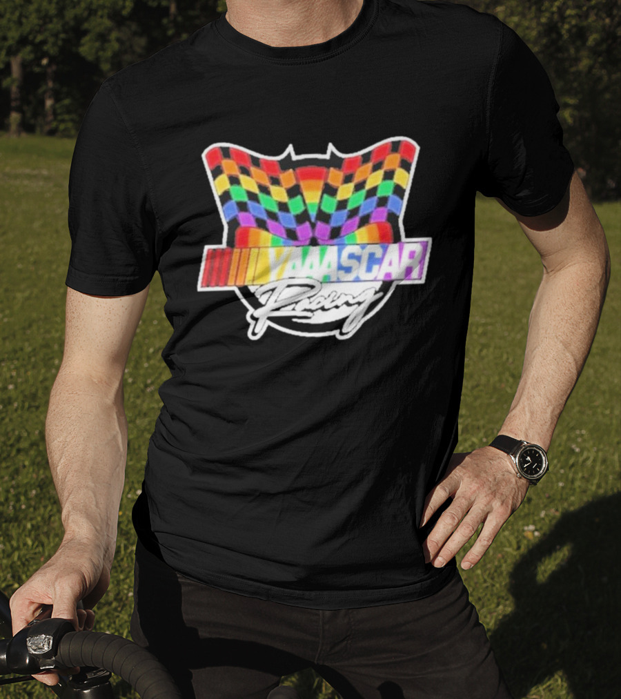 Yaascar Racing Rainbow Checkered Flag T-Shirt