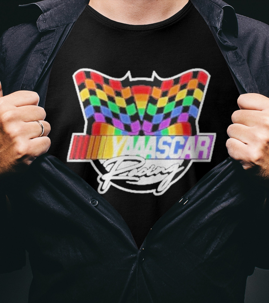 Yaascar Racing Rainbow Checkered Flag T-Shirt