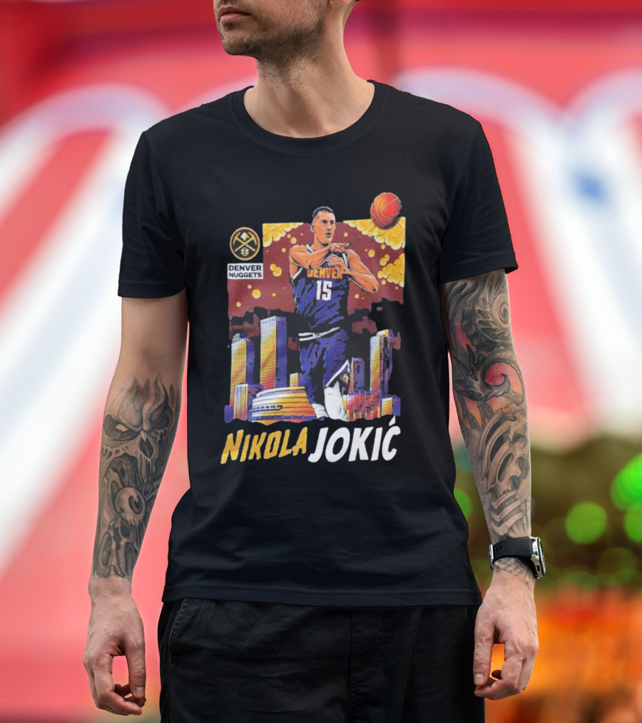 Nikola Jokic Denver Nuggets Nba Player Basketball Skyline T-Shirt