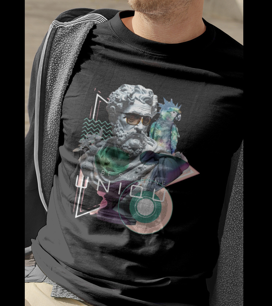Be Someone Unique Statue With Sunglasses And Colorful Parrot T-Shirt