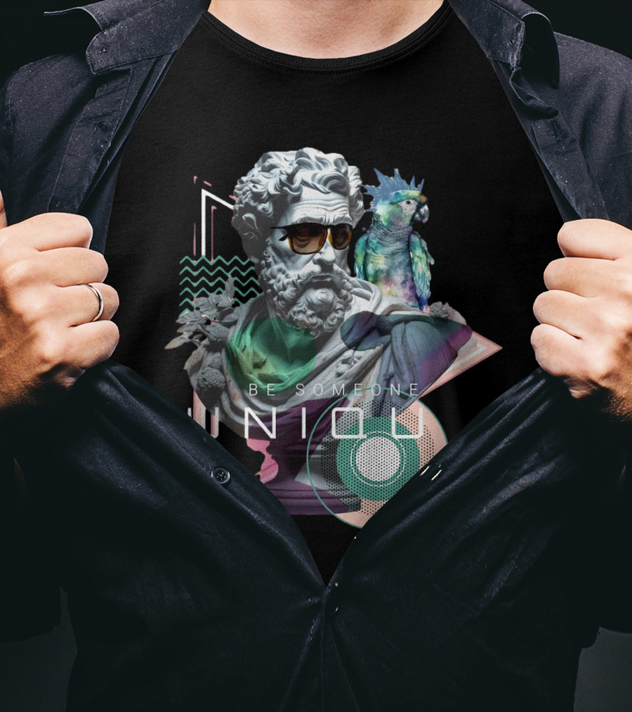 Be Someone Unique Statue With Sunglasses And Colorful Parrot T-Shirt