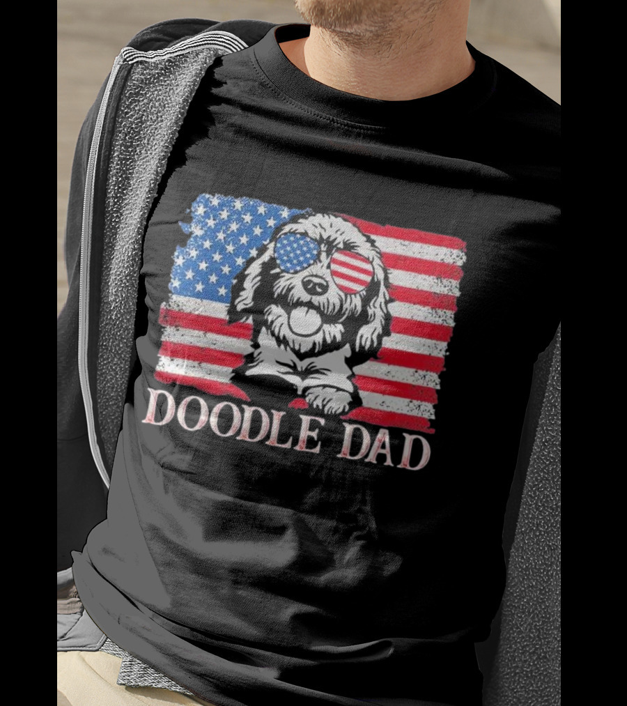 Goldendoodle Doodle Dad American Flag Sunglasses T-Shirt