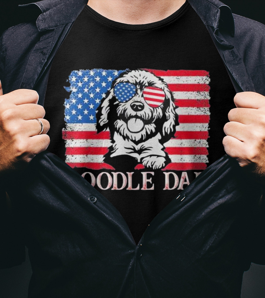 Goldendoodle Doodle Dad American Flag Sunglasses T-Shirt