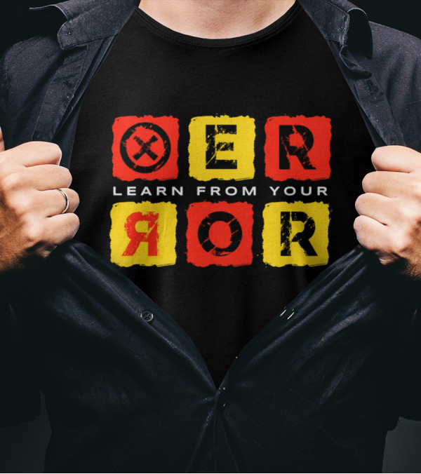 Learn From Your Error Red Yellow Grunge Typography Blocks T-Shirt