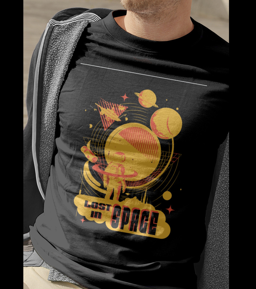 Lost In Space Astronaut With Planets And Rockets Retro T-Shirt