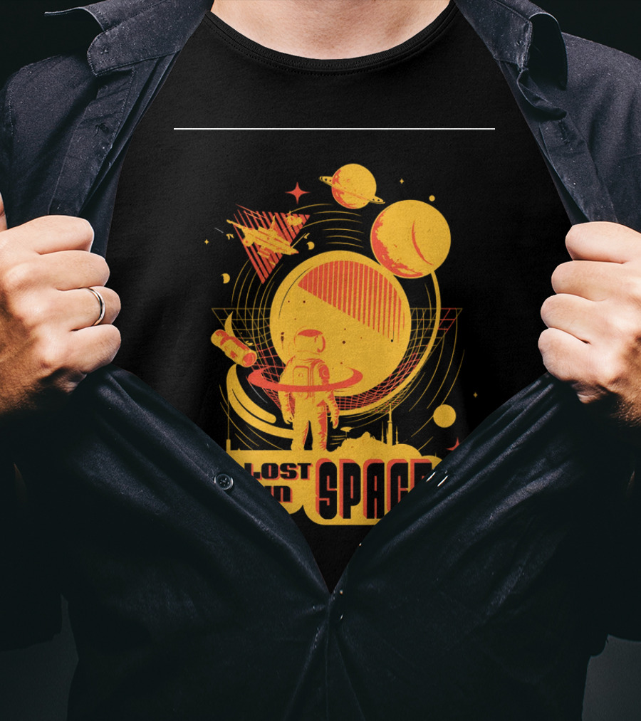 Lost In Space Astronaut With Planets And Rockets Retro T-Shirt