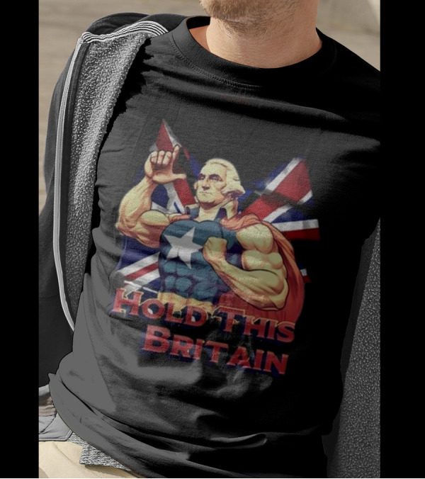 Trashcan Paul Hold This L Britain Captain Parody George Washington Union Jack Flag T-Shirt