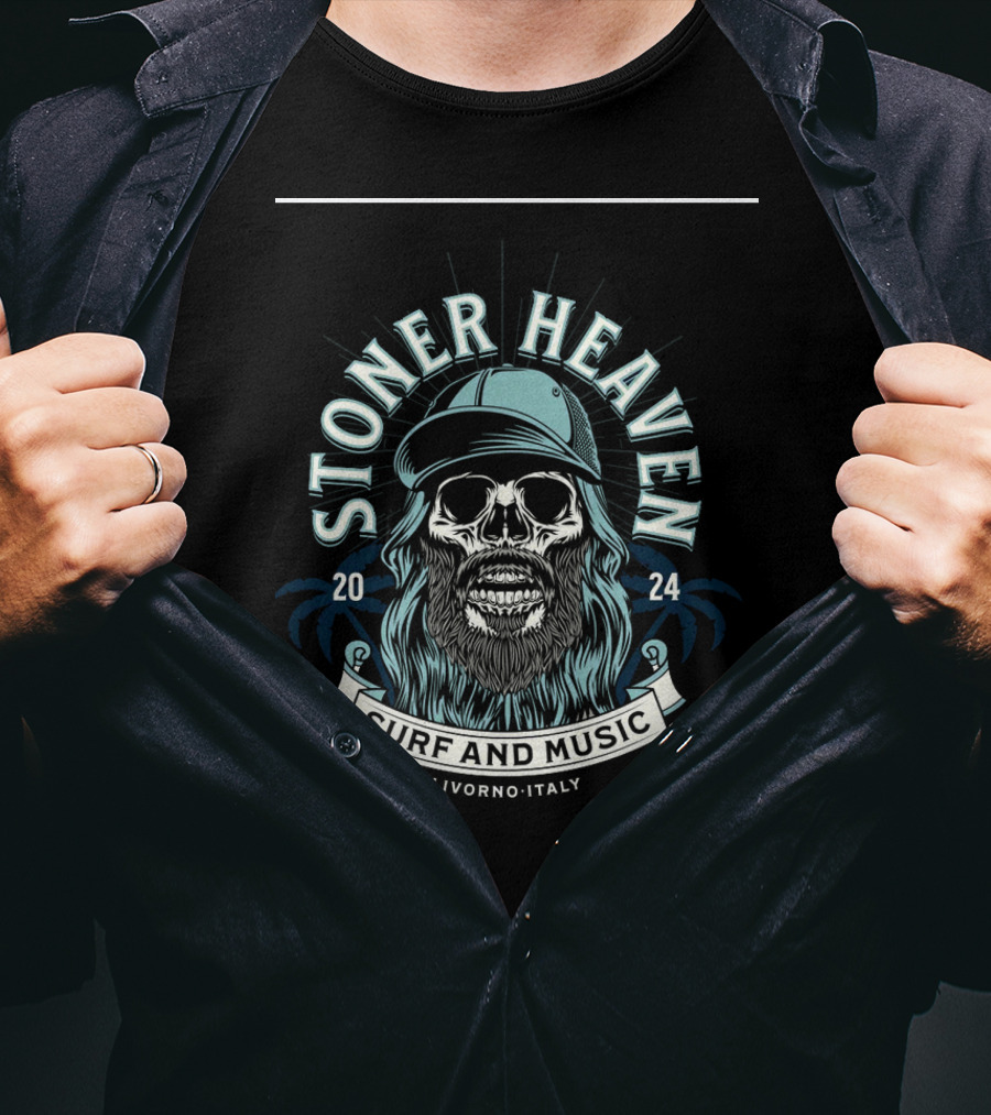 Stoner Heaven Surf And Music Skull With Cap Livorno Italy T-Shirt