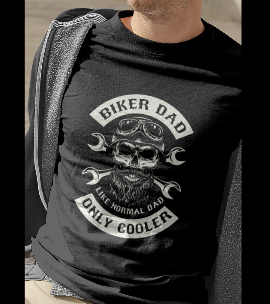 Biker Dad Like Normal Dad Only Cooler Skull With Wrenches And Goggles T-Shirt